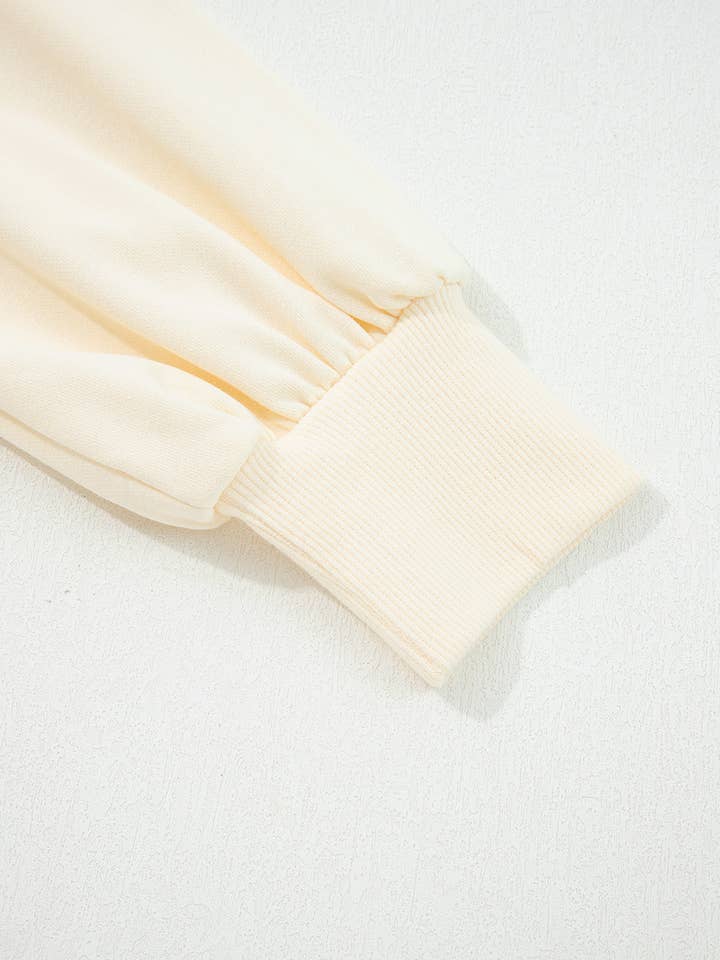 White Button Striped Collar Patchwork Puff Sleeve Sweatshirt for wholesale on Faire7