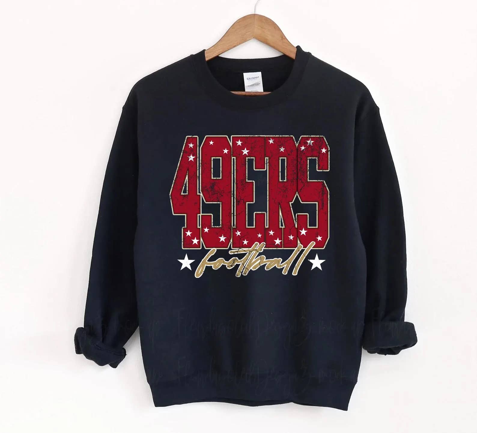 Whiskey & Lace Outfitters /The Longhorn Hippie Co. - Wholesale Graphic Sweatshirt - Women's - Distressed 49ERS Sweatshirts & Graphic Tees