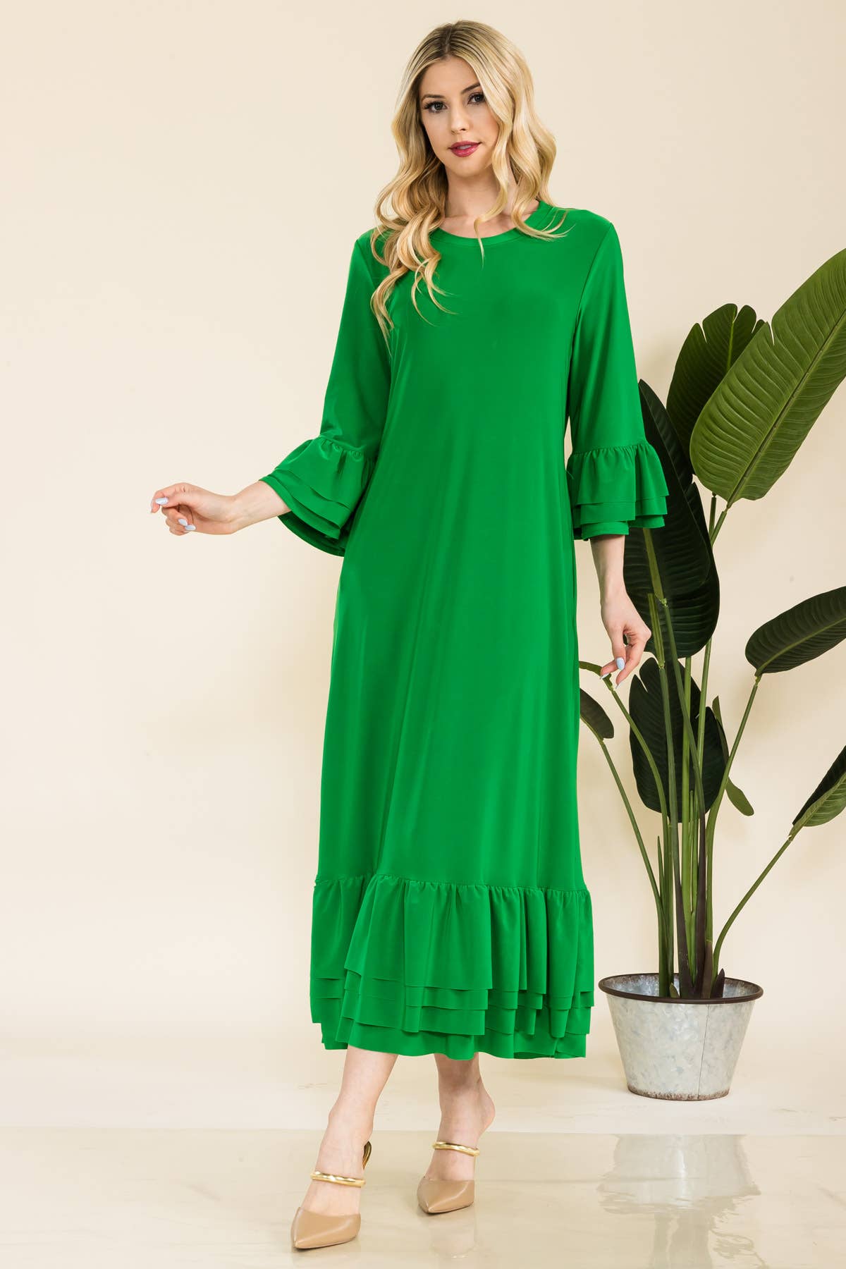 Celeste Clothing – Vestido - Mulher por atacado – VESTIDO MODESTO TAMANHO PLUS COM MANGAS DE SINO EM CAMADAS -CD4389824