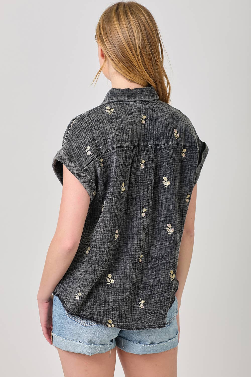 Mystree - Vente Chemise à col boutonné – femme - Haut brodé lavé 6095832