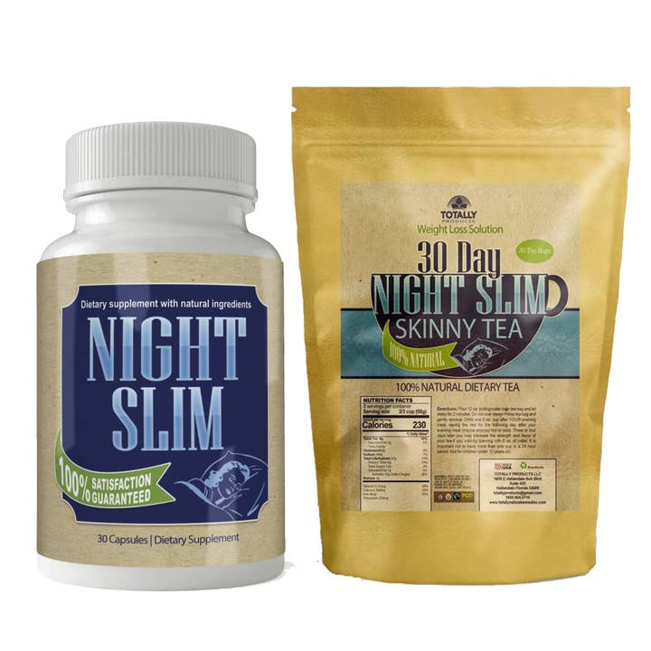 Kombinationspaket Night Slim Viktminskning (30 kapslar) och Night Slim Skinny Tea (30 tepåse) för wholesale av Totally Products