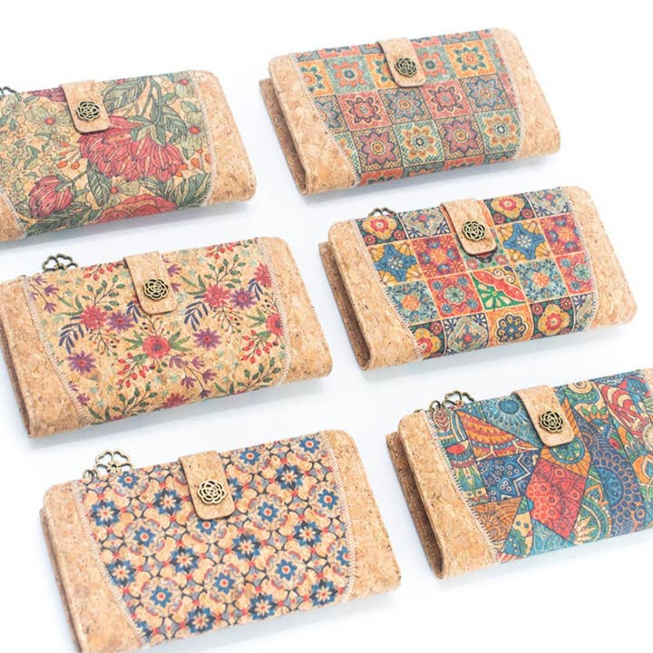 Portefeuille pour femme en liège naturel imprimé BAGF-043 pour la vente par Meninas Bonitas Cork