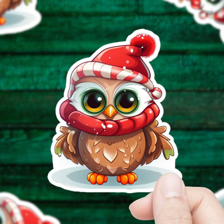 Adesivo a forma di gufo natalizio per la vendita all'ingrosso da parte di Mystical Clarity