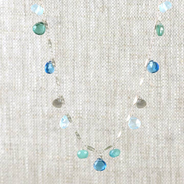 N-3879 BLUE QUARTZ LINK, TOPAZ, LABRADORITE NECKLACE for wholesale by Alicia Van Fleteren Jewelry Design