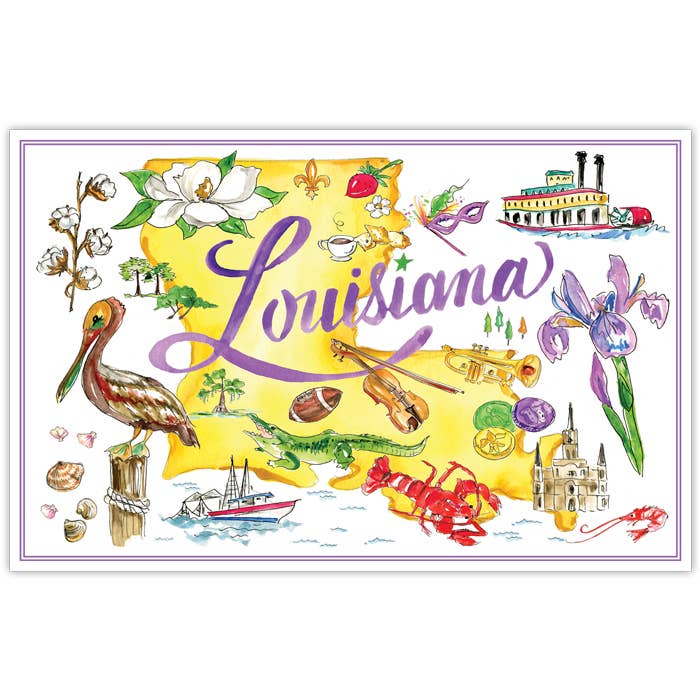 RosanneBeck Collections - Wholesale Disposable Placemat - Louisiana Handpainted Icons Placemat