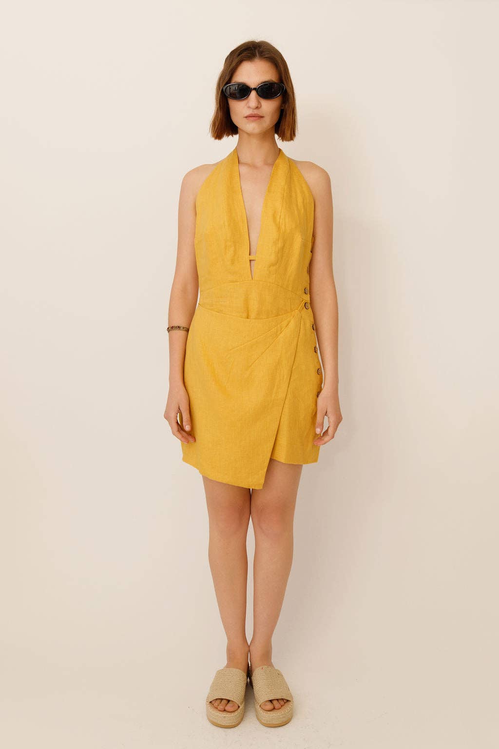 WUESTE - Wholesale Dress - Women's - Kaili Deep V Linen Mini Dress2