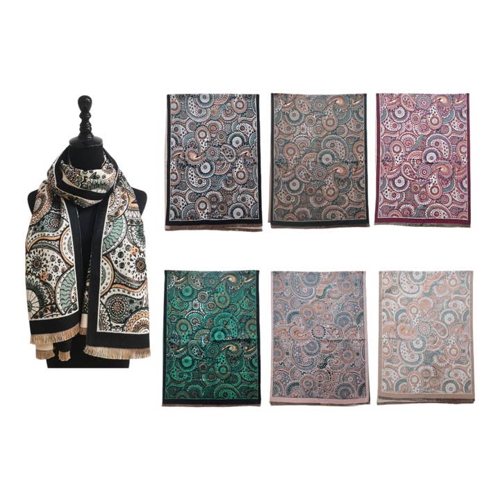 ASSORTED Cashmere Feel Scarves Paisley Pattern SCF4902-5 (12PC) for wholesale on Faire2