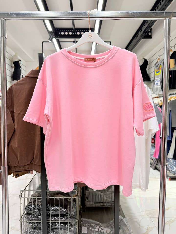 Sweatshirt maxi de manga curta com letra vintage bordada por atacado de Chilli Girl Collection