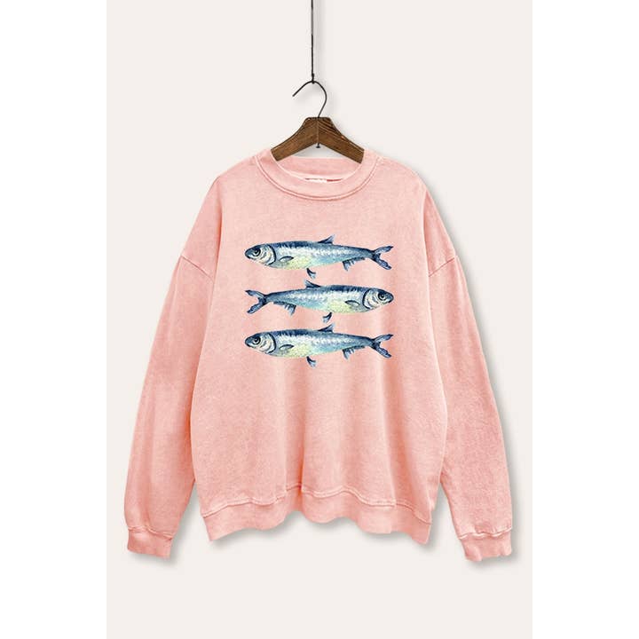 THREE SARDINES GRAPHIC MINERAL WASH SWEATSHIRT for wholesale by STARCHIS