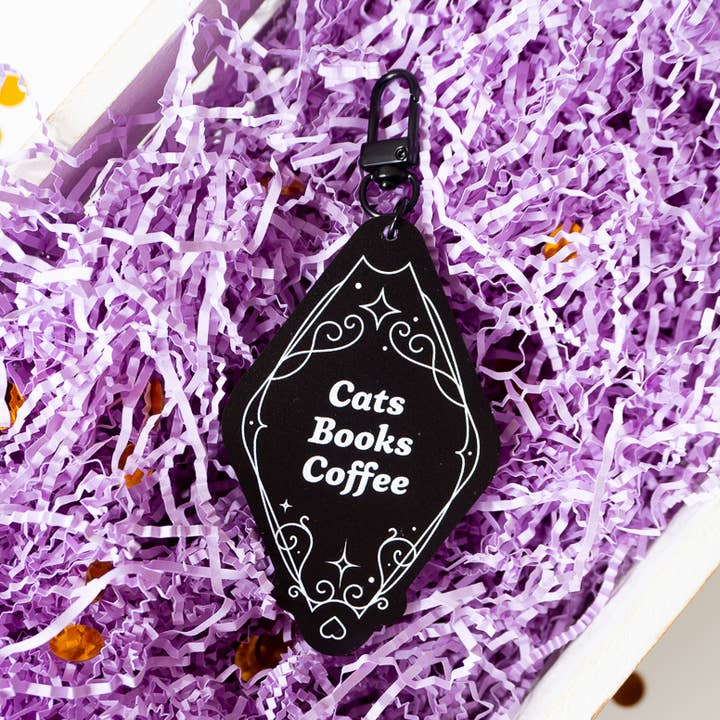 Bookish Acrylic Keychain - Cats, Books, Coffee for wholesale by Creative Goodie