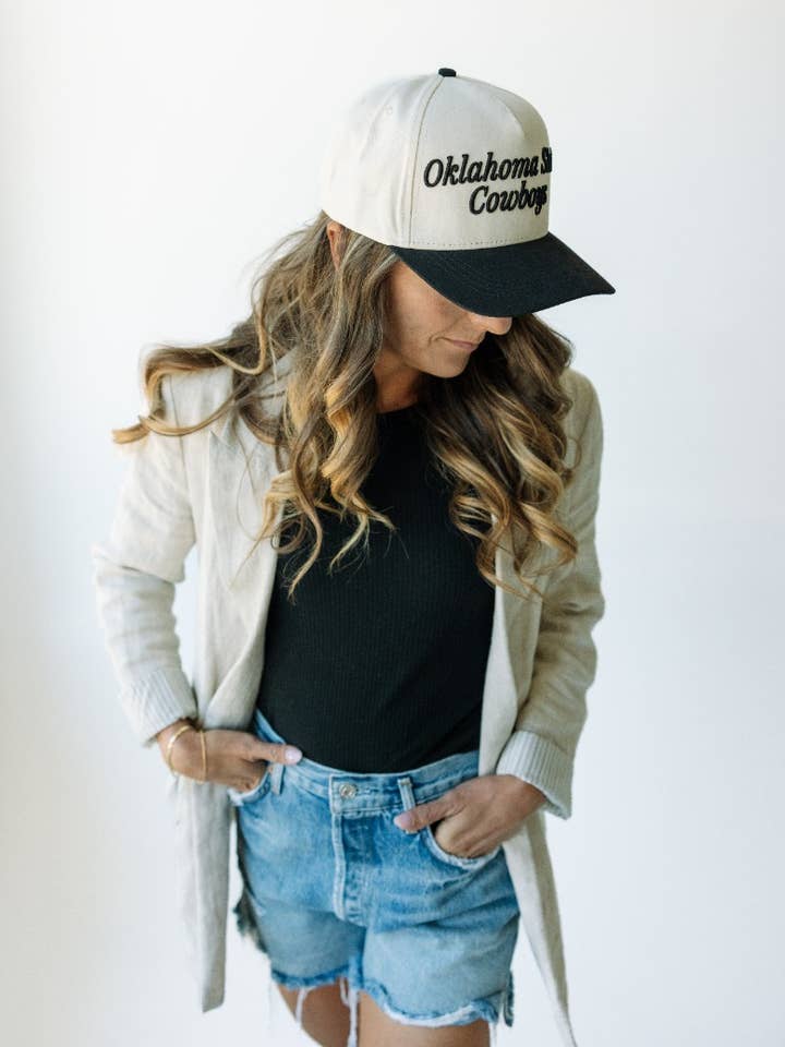 OK State 3D Script Canvas Trucker Hat for wholesale by Gameday Social Apparel Co.®