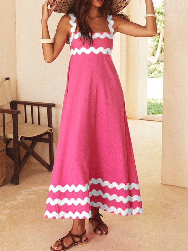 Sheer Trend - Vente Robe – femme - Robes longues trapèze à col carré à fermeture éclair de couleur contrastante11