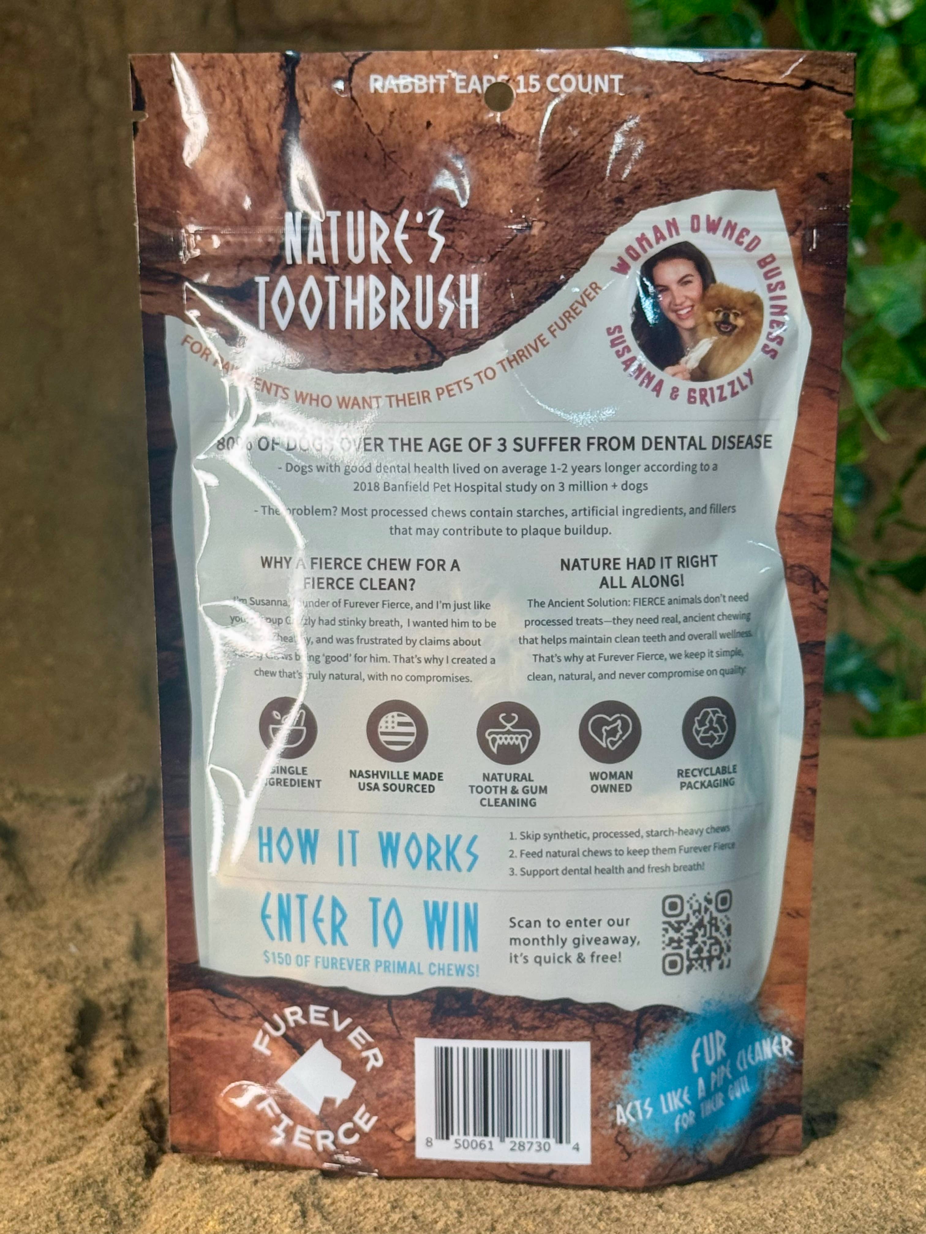 Furever Fierce (formerly Furever Primal) - Wholesale Pet Bone/Rawhide - Dog - Rabbit Ears Bag of 5 Dog/Cat Chew: Natural 1 Ingredient3