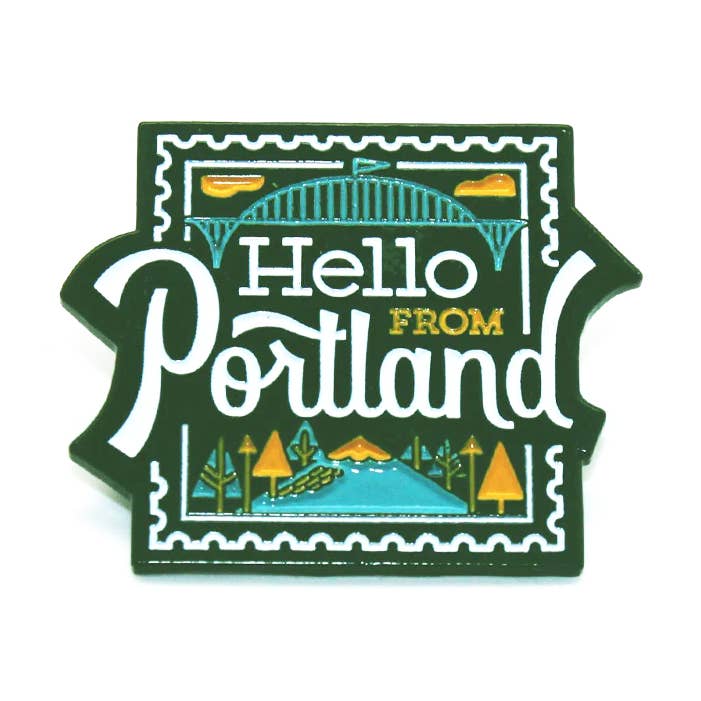 Hello From Portland Stamp Pin for wholesale by Hello From Oregon