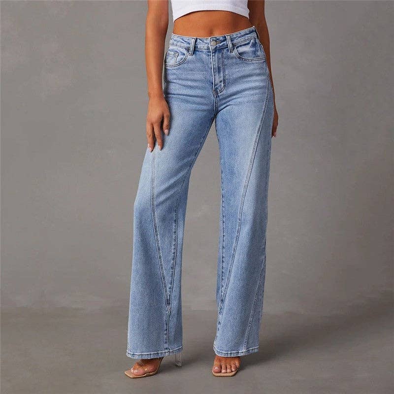 LIGHT BLUE Casual Loose High Waisted Wide Leg Washed Jeans for wholesale on Faire2