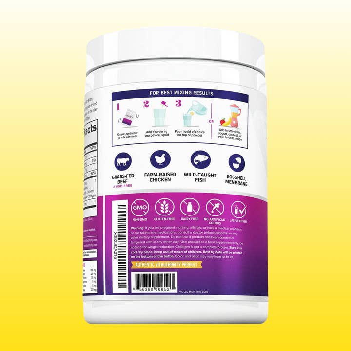 Vitauthority - Vente Supplément oral/vitamine - Poudre de Protéines Multi-Collagène : Fraise, Santé des Os et de l'Intestin