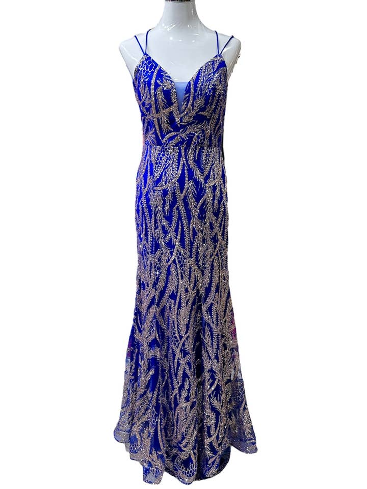 Royal blue long rhinestone mermaid dress for wholesale by Les Voiliers