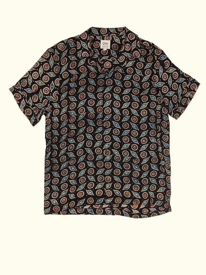 Multi celestial satin hand-printed shirt for wholesale on Faire0