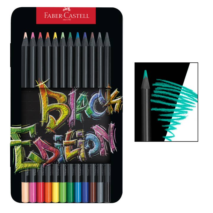 Faber-Castell / Creativity for Kids - Wholesale Colored Pencil - Super Soft Black Edition Colored Pencils, Gift Tin of 12
