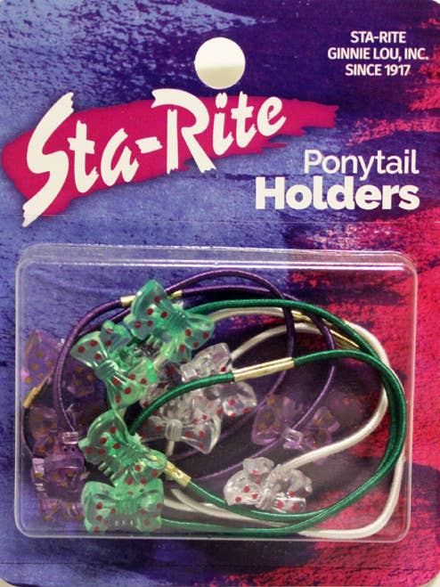 Bow Bead Ponytail Holders - 6 ct for wholesale by Sta-Rite Ginnie Lou