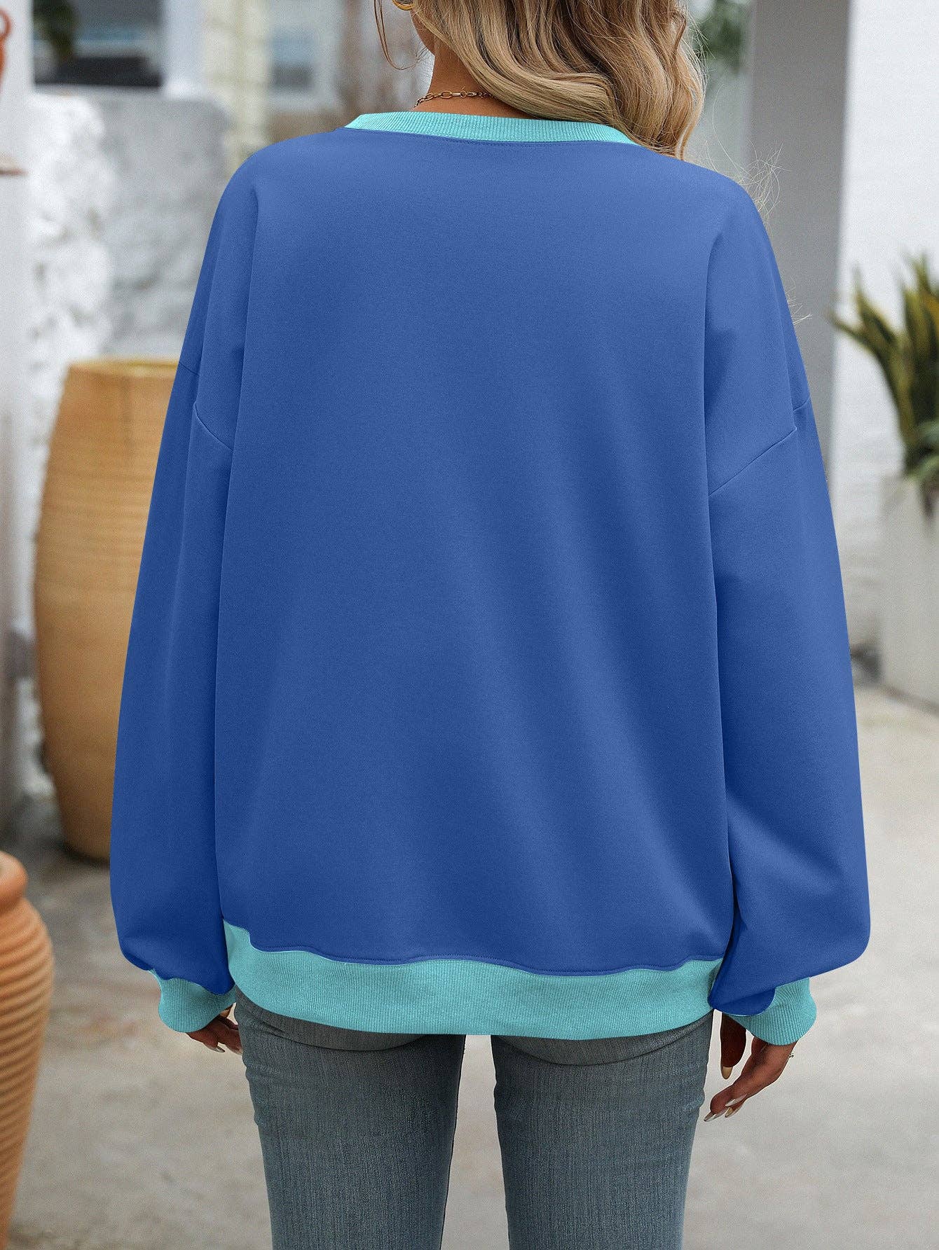 Lovesoft - Wholesale Sweatshirt - Women's - Solid Color Round Neck Fork Loose Sweatshirt Sweater3