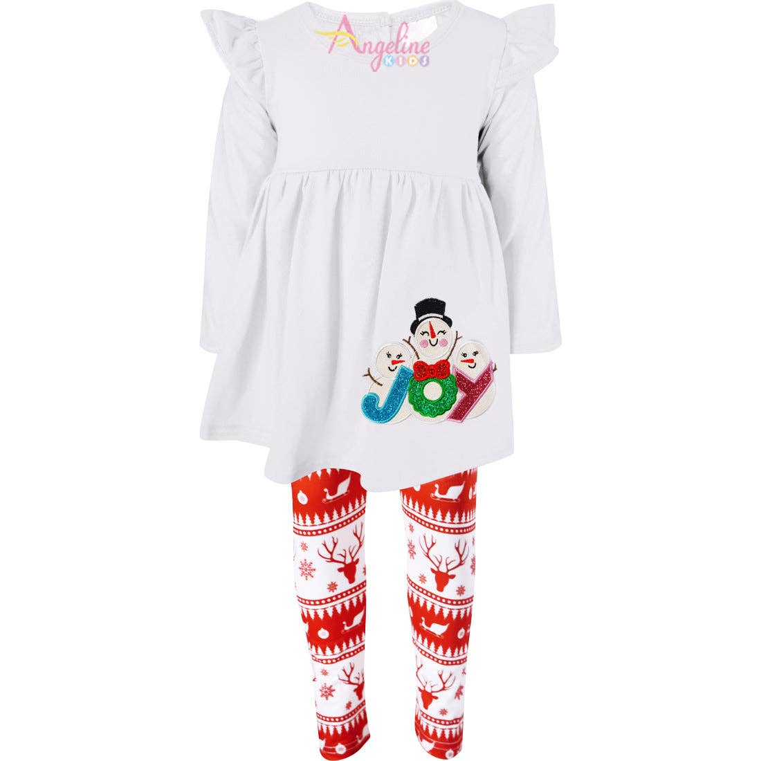 Amor Babee - Venta al por mayor Conjunto de camiseta y mallas - Niños - Juego de bufanda de muñeco de nieve para niñas, color blanco/rojo2