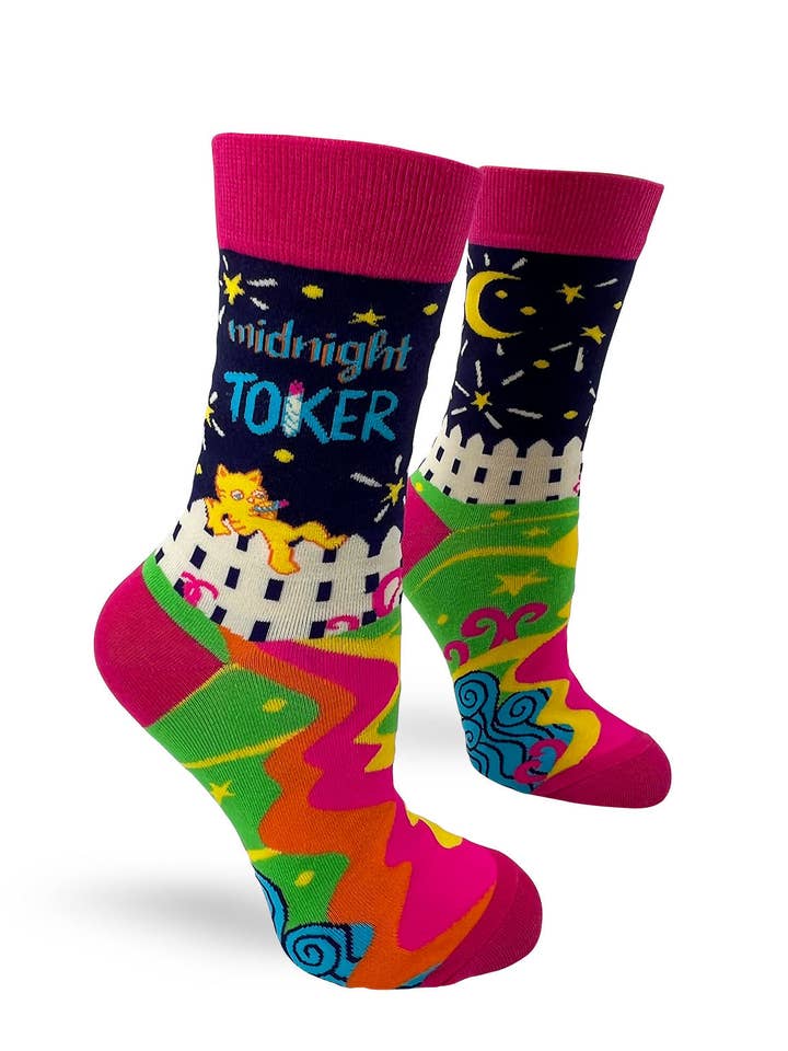 Fabdaz - Wholesale Socks - Women's - Midnight Toker Women's Novelty Crew Socks