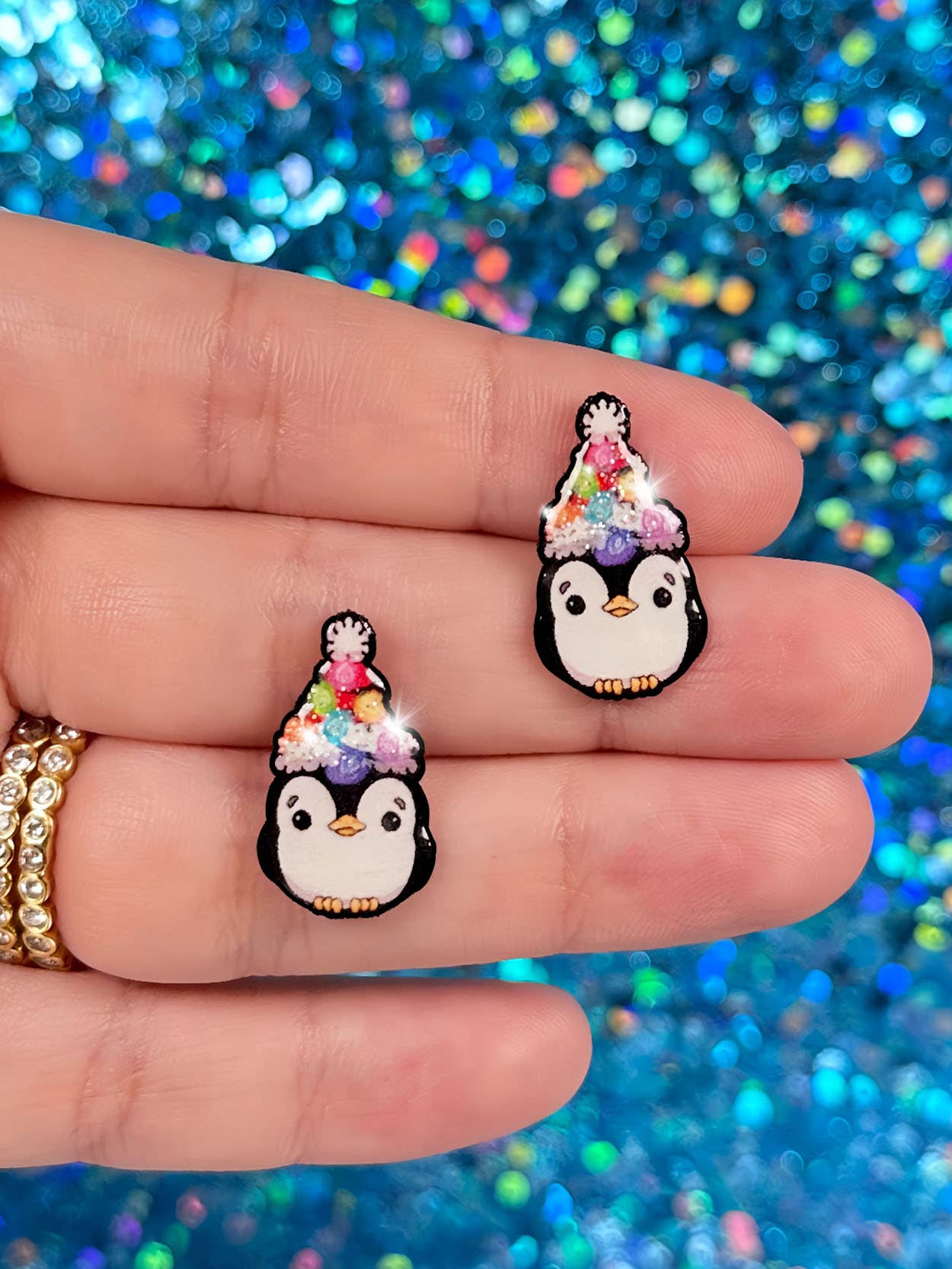 Sea Pixie Designs - Wholesale Stud/Post Earrings - Groovy Glitter Penguin Santa Claus Christmas Stud Earrings1