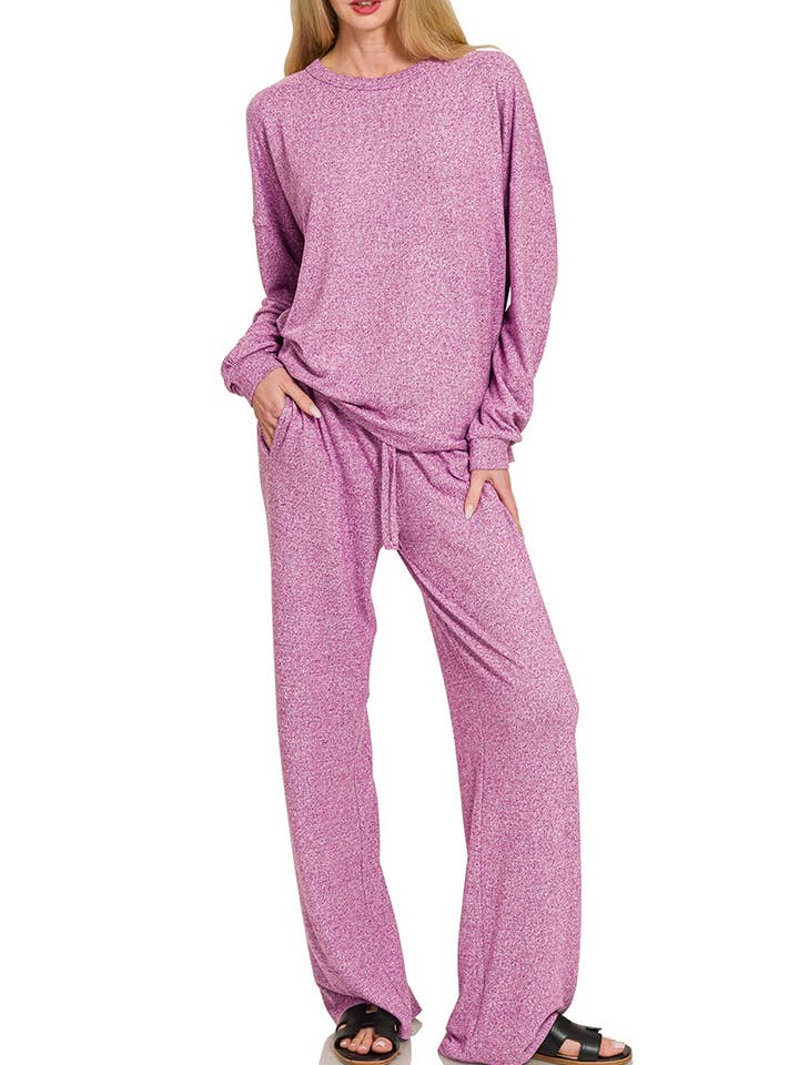 Vanilla Monkey - Wholesale Top & Pant Set (NOT Loungewear) - Women's - Soft Melange Hacci Long Slv Tee And Pants Set1