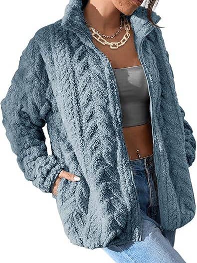 HIDDENBRAND - Wholesale Jacket - Women's - Casual Zip-Up Cardigan With Stand Collar Fleece Jacket8