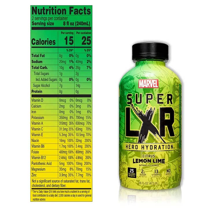Echo Sales Canada - Wholesale Sports/Energy Drink - AriZona x Marvel Super LXR Hero Hydration - Citrus Lemon Lime - 16oz (Pack of 12) - Sports Drink, with Electrolytes