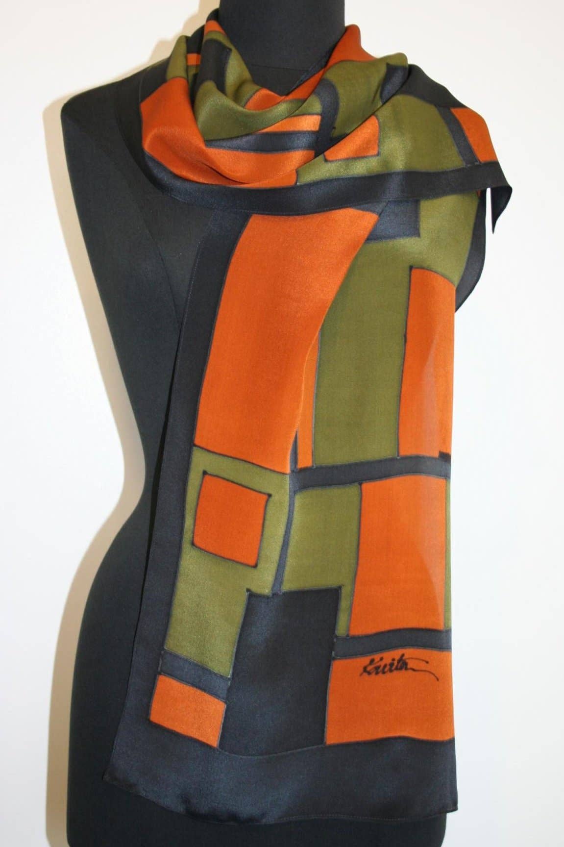 Kavita - Wholesale Scarf - Women's - HANDPAINTED SILK GEOMETRIC SCARVES9