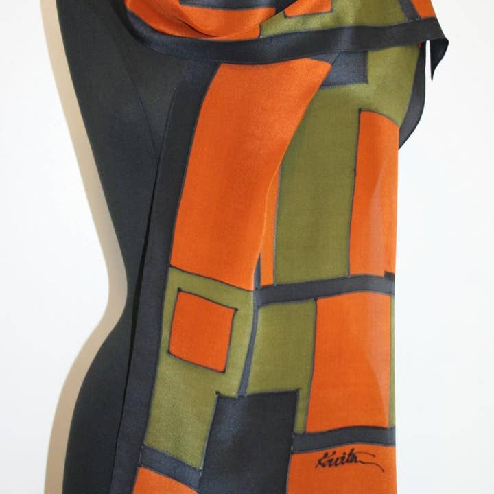 Kavita - Wholesale Scarf - Women's - HANDPAINTED SILK GEOMETRIC SCARVES9