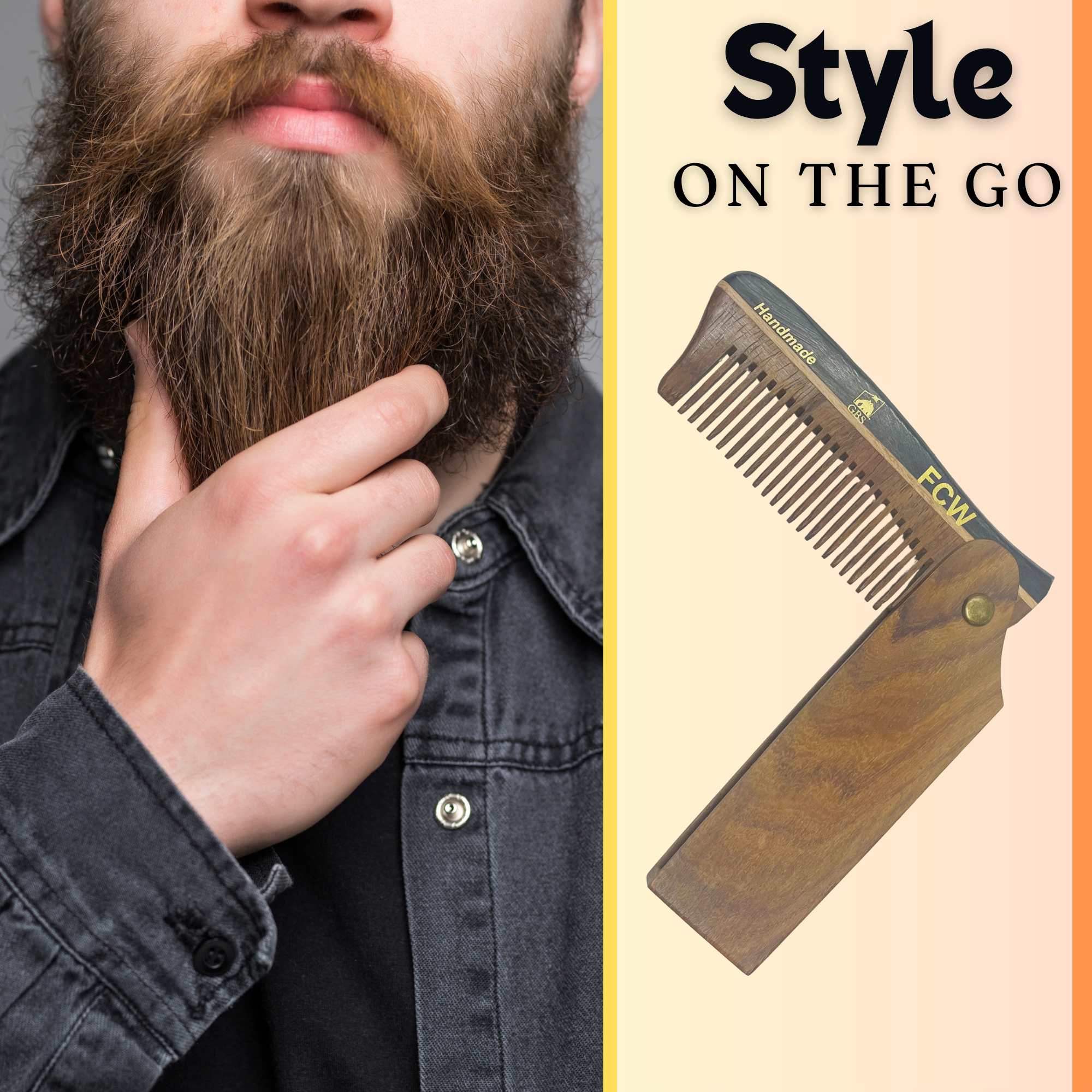 GENTS FINE GROOMING PRODUCTS - Wholesale Beard Brush/Comb - G.B.S Handmade Folding Wooden Hair & Beard Comb 4