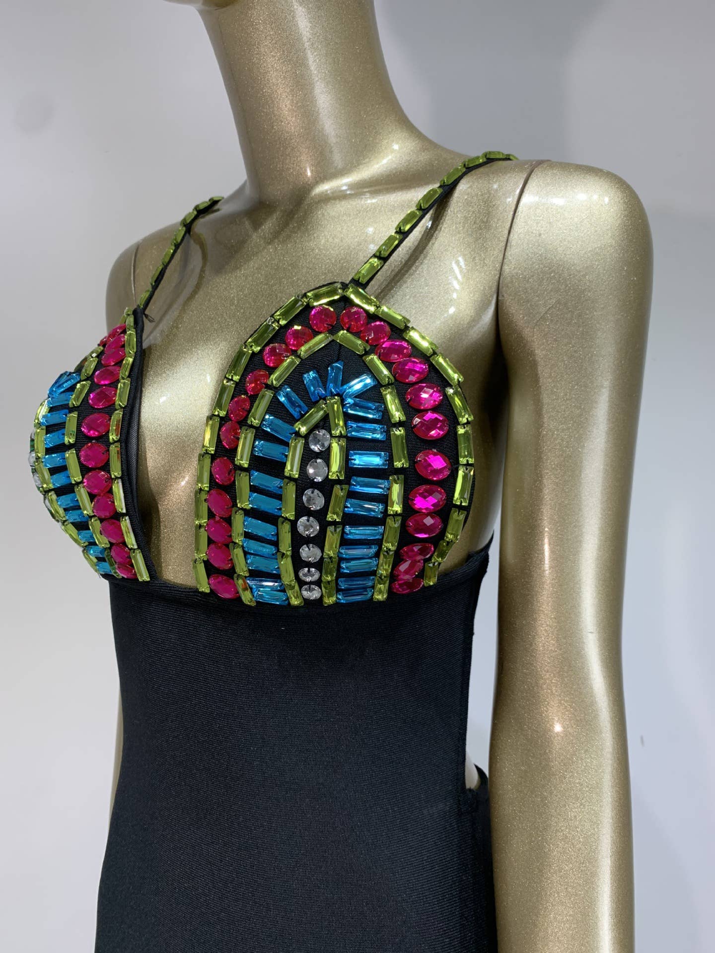 Sort DR0209 Glitzy Rhinestone Sling V-hals hoftekørt for engroshandel på Faire11