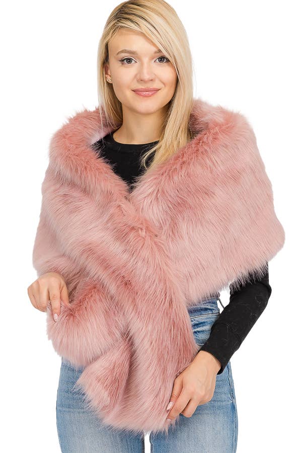 Cap Zone - Wholesale Scarf - Women's - Luxury Faux Fur Satin Lined Stole Shawl Scarf2