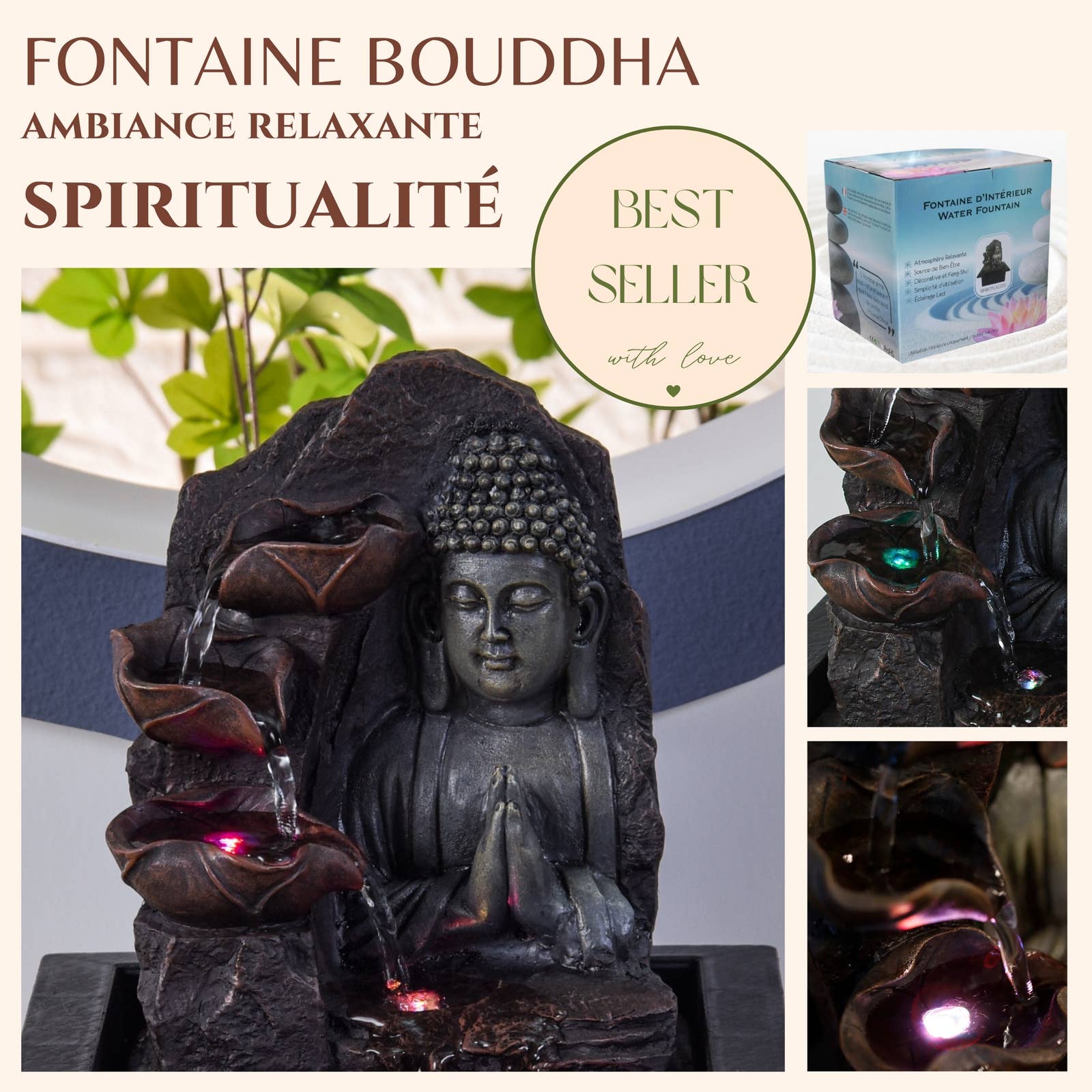 Zen'Arôme – Ornamento por atacado – Fonte Buddha Spiritualidade - Atmosfera Zen com Luzes LED1