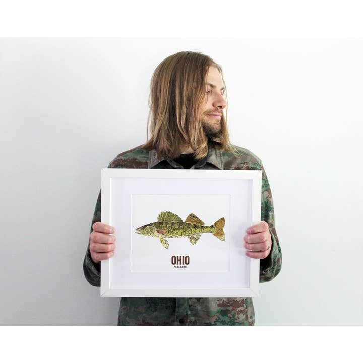 Wooden Pencil Company - Wholesale Art Print - Ohio State Fish, Map Art - Walleye