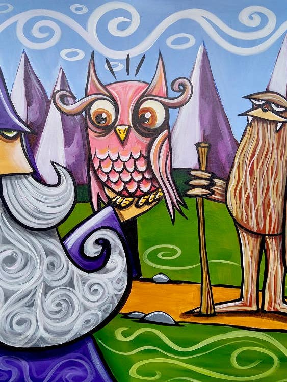 Sasquatch, Wizard and Owl Canvas Print for wholesale by It's a Henry