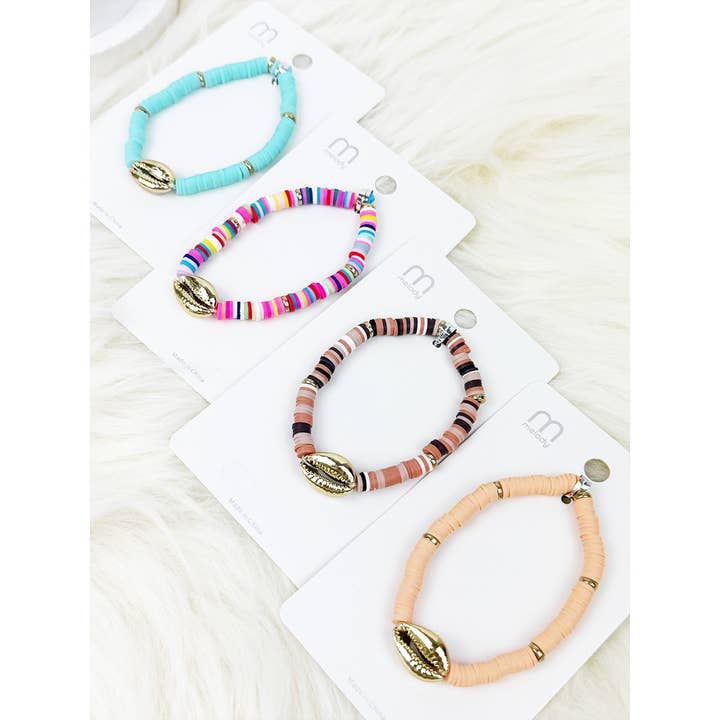 Mixed Color Clay Bead Sea Shell Charm Bracelet for wholesale on Faire4