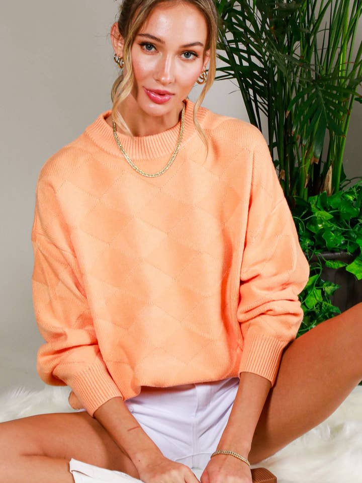 Texturerad Argyle-mönstrad stickad tröja VT81155A för wholesale av Vine & Love