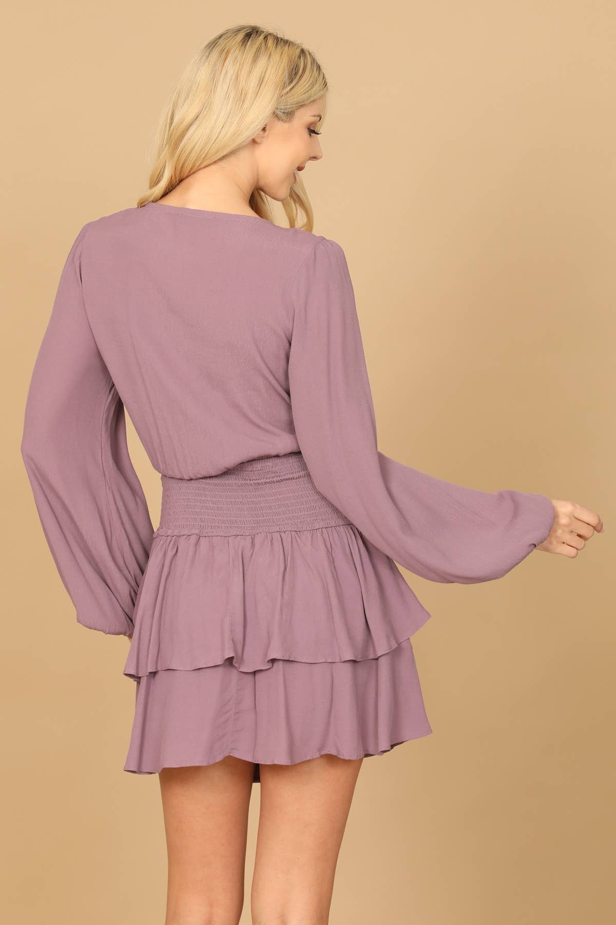 MYS Wholesale Inc - Wholesale Dress - Women's - Front Cut-Out Deep Neck Tiered Hem Dress3