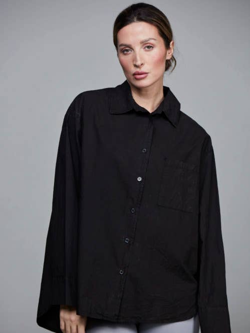 Boyfriend Cotton Short Shirt - Black for wholesale by SixtyDays