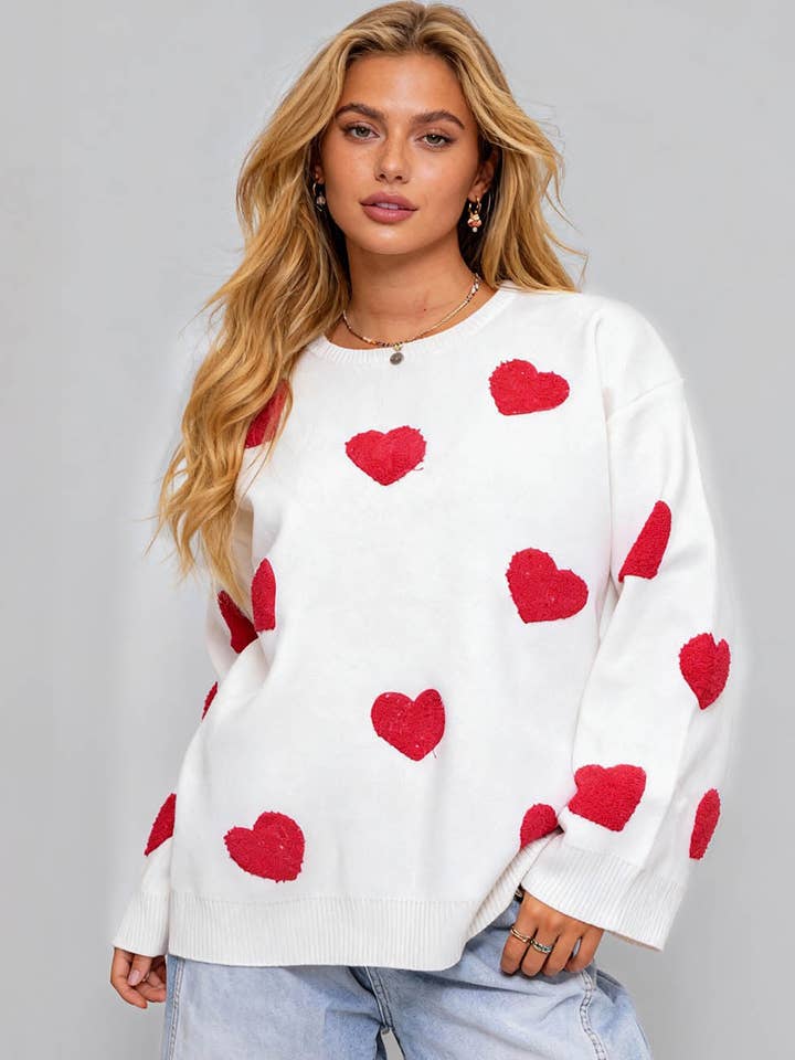 Ladies Valentine's Heart Pullover Sweater SKT41097 for wholesale by Sweetkama