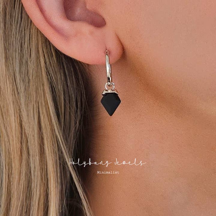 ARROWHEAD ONYX DROP HOOP - E-H7855B  for wholesale by HolyBang Jewels
