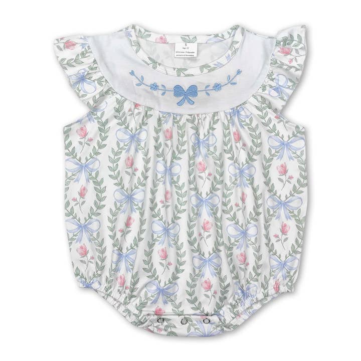 Yawoo Garments - Wholesale Bodysuit (Non-Footed) - Baby - Light blue bow floral baby girls spring summer romper