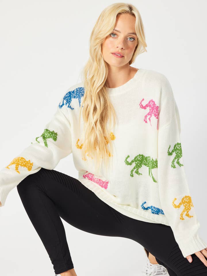 SW5067 - MULTI COLOR CHEETAH OVERSIZED PULLOVER SWEATER for wholesale by FSL Apparel