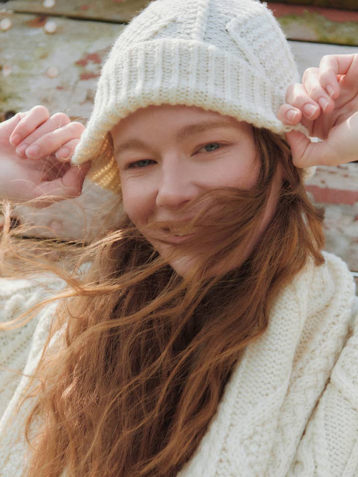 Kinard Aran Ski Hat - Cream for wholesale by Aran Woollen Mills