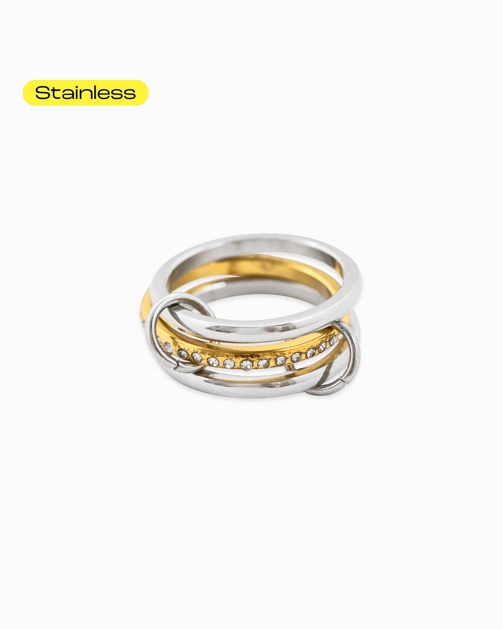 Sessori – wholesale Band/stacked ring – Stainless Two-Tone Interlocking CZ Ring0