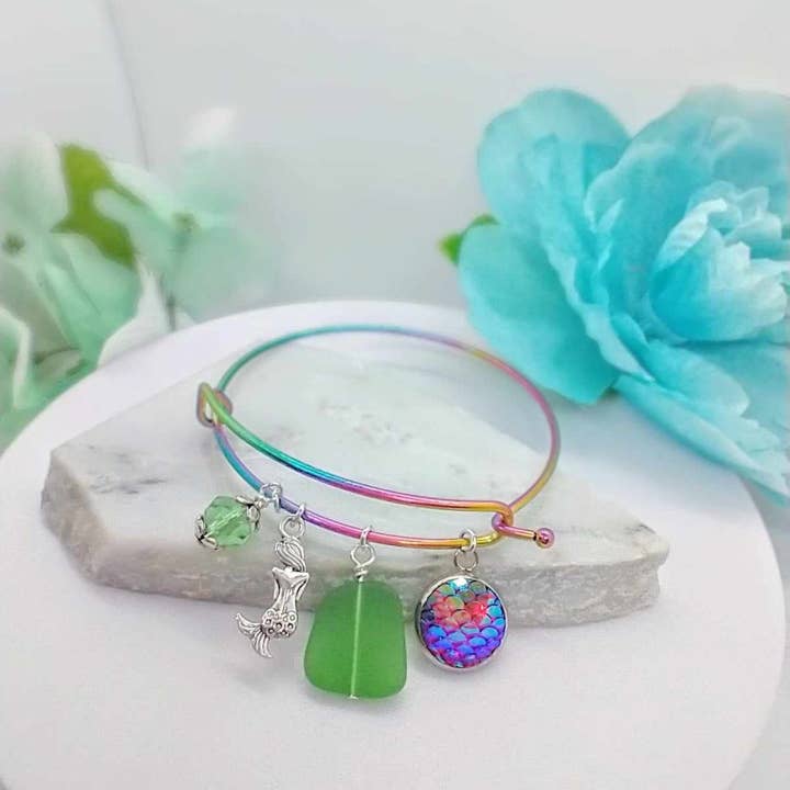 Bad Apple Designs - Wholesale Charm/dangle bracelet - Mermaid Sea Glass Bangle Bracelet: Beach Charm Jewelry1